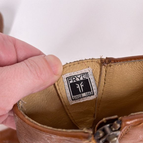 Frye Size 7 Cognac Brown Leather Short Engineer Boots Zippers - Picture 3 of 9